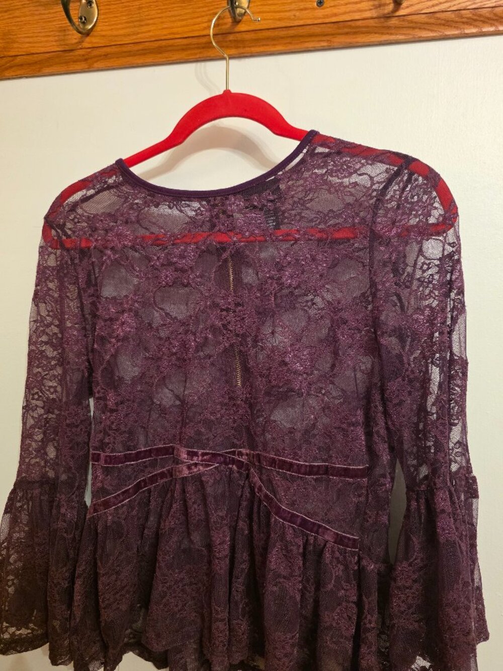 Purple Sheer Lace‎ Long Sleeve Blouse with Zipper Size XL